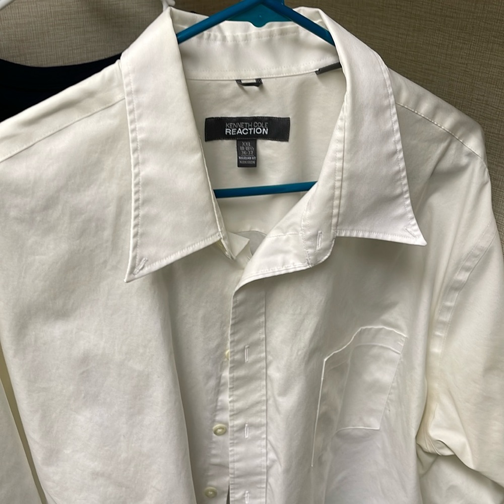 MEN’S XXL 18-18.5/36-37 KENNETH COLE REACTION WHITE LONG-SLEEVED DRESS SHIRT